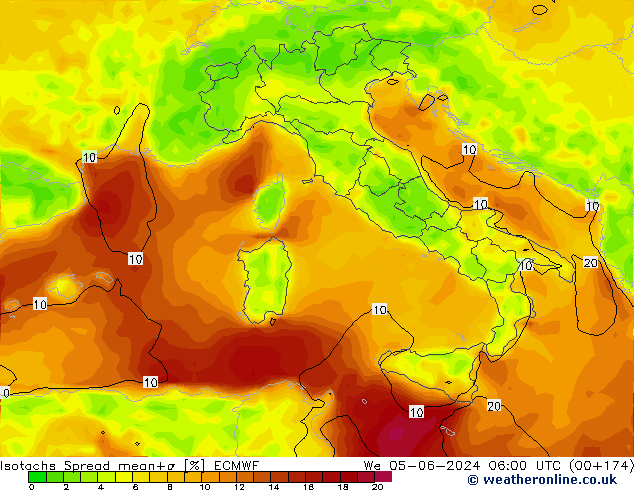 Isotachs Spread ECMWF We 05.06.2024 06 UTC