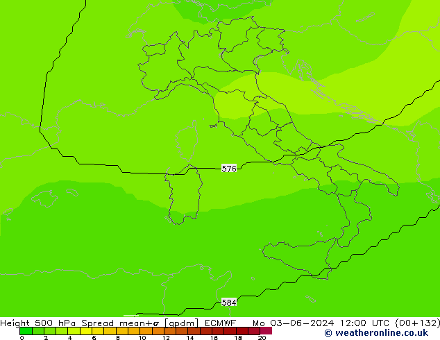 Height 500 hPa Spread ECMWF lun 03.06.2024 12 UTC