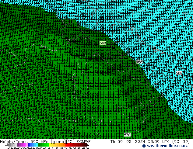 Geop./Temp. 500 hPa ECMWF jue 30.05.2024 06 UTC