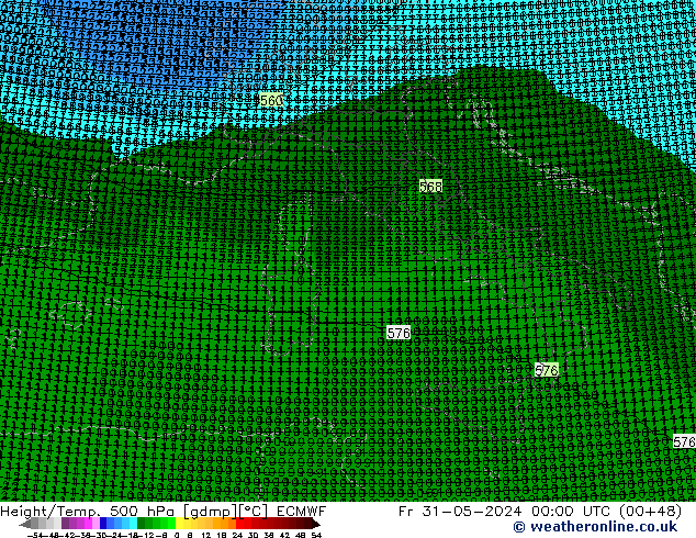 Height/Temp. 500 hPa ECMWF ven 31.05.2024 00 UTC