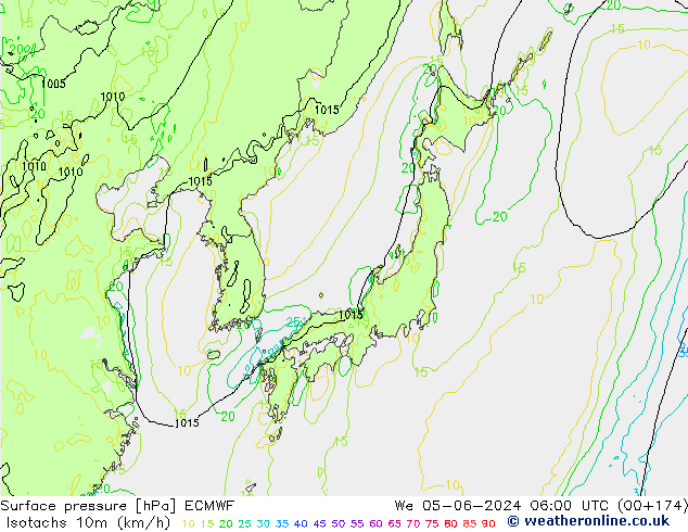 Isotachs (kph) ECMWF We 05.06.2024 06 UTC