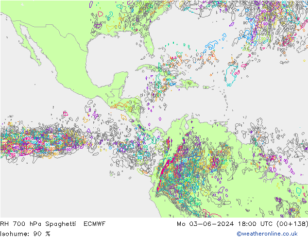 RH 700 hPa Spaghetti ECMWF Mo 03.06.2024 18 UTC