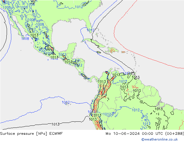 pressão do solo ECMWF Seg 10.06.2024 00 UTC