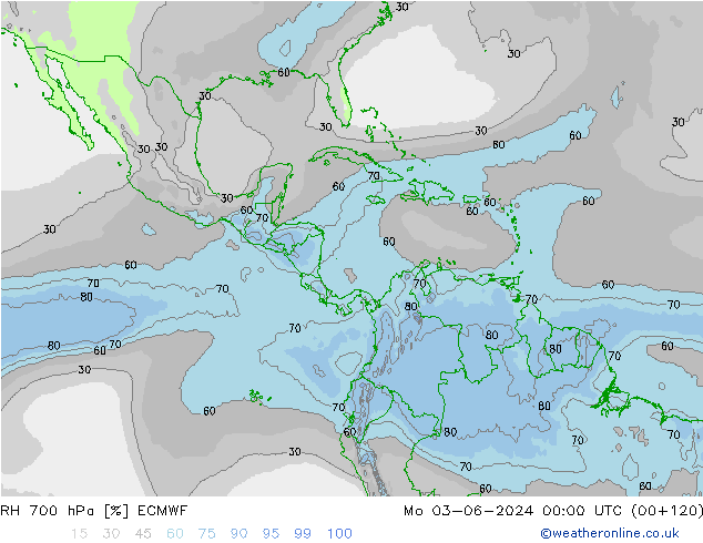 RH 700 hPa ECMWF Mo 03.06.2024 00 UTC