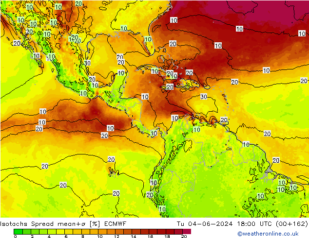 Isotachs Spread ECMWF mar 04.06.2024 18 UTC