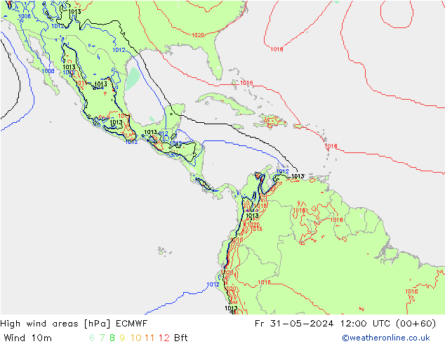 High wind areas ECMWF Fr 31.05.2024 12 UTC