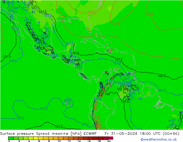 Surface pressure Spread ECMWF Fr 31.05.2024 18 UTC