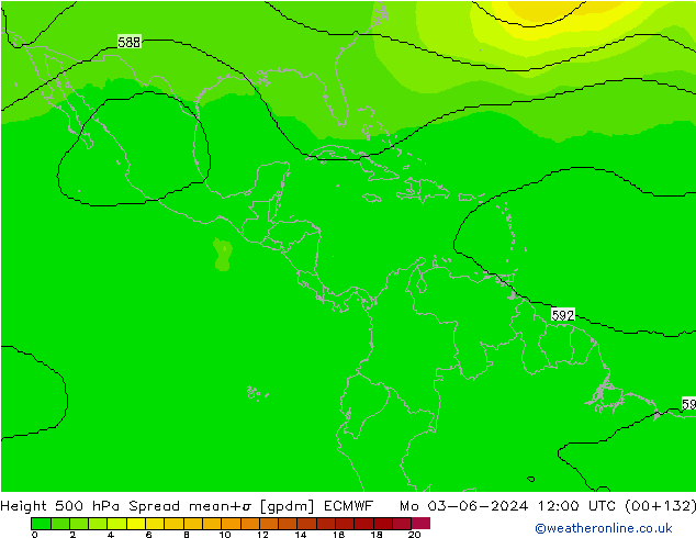 Height 500 hPa Spread ECMWF Mo 03.06.2024 12 UTC