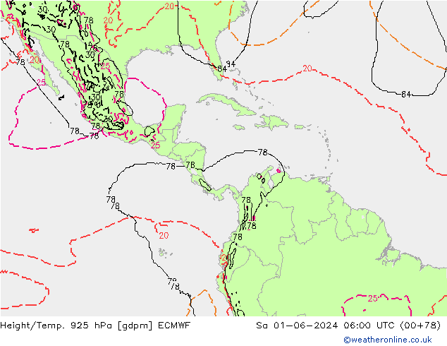 Height/Temp. 925 hPa ECMWF Sáb 01.06.2024 06 UTC