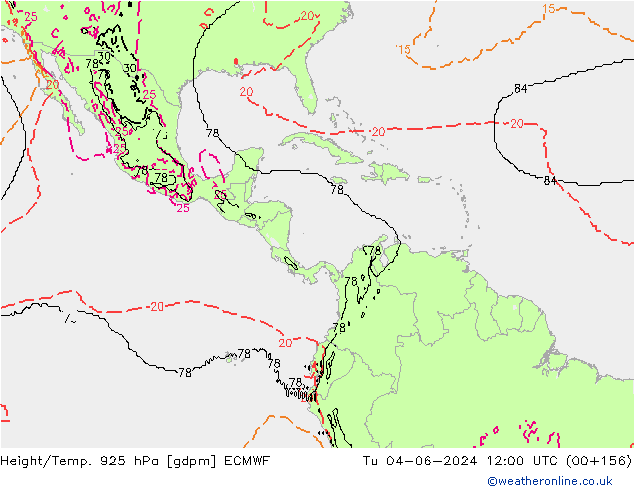 Géop./Temp. 925 hPa ECMWF mar 04.06.2024 12 UTC