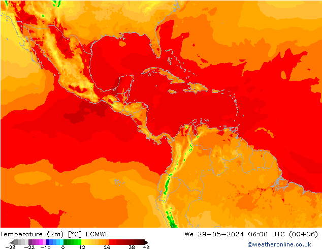 Temperatura (2m) ECMWF mer 29.05.2024 06 UTC
