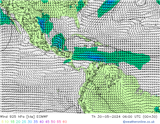 wiatr 925 hPa ECMWF czw. 30.05.2024 06 UTC