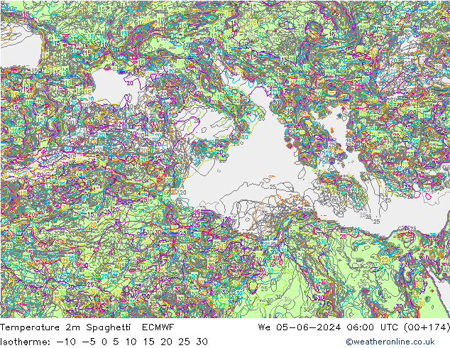 Temperature 2m Spaghetti ECMWF St 05.06.2024 06 UTC