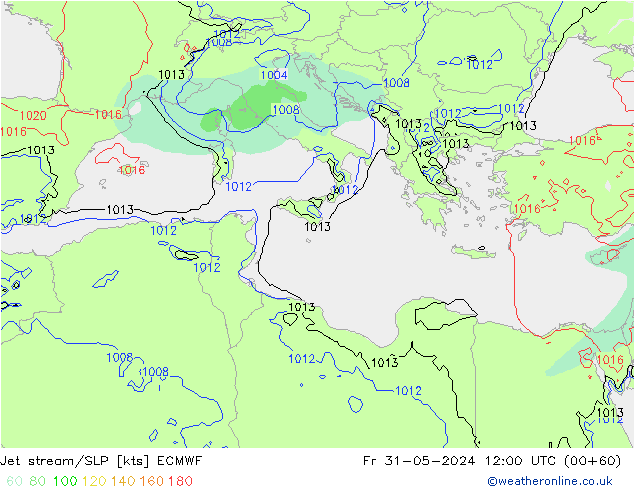 Jet stream/SLP ECMWF Fr 31.05.2024 12 UTC