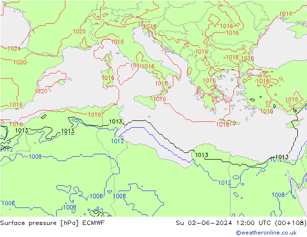 Surface pressure ECMWF Su 02.06.2024 12 UTC