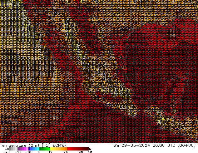 Temperatura (2m) ECMWF mer 29.05.2024 06 UTC