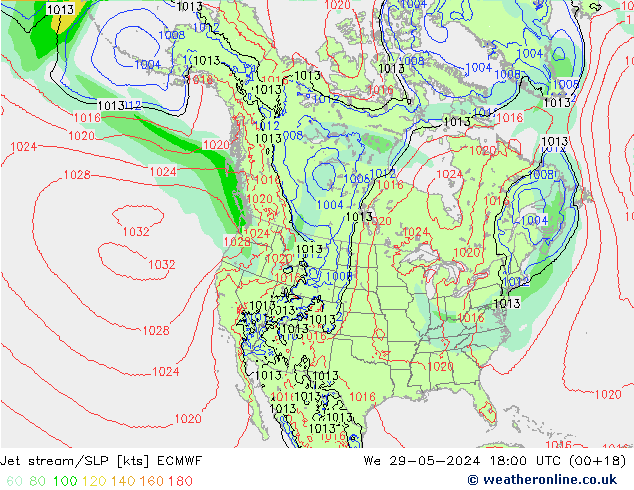 Jet Akımları/SLP ECMWF Çar 29.05.2024 18 UTC