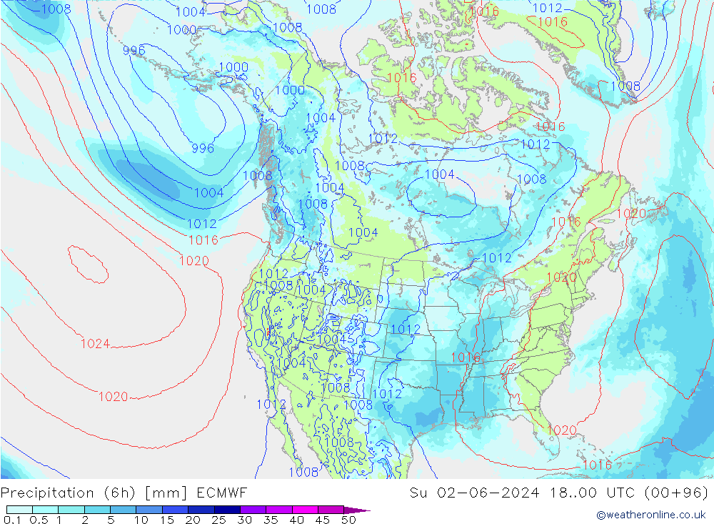 Precipitazione (6h) ECMWF dom 02.06.2024 00 UTC