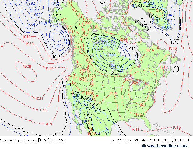 Bodendruck ECMWF Fr 31.05.2024 12 UTC