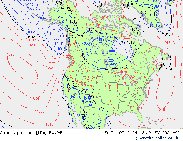 pressão do solo ECMWF Sex 31.05.2024 18 UTC