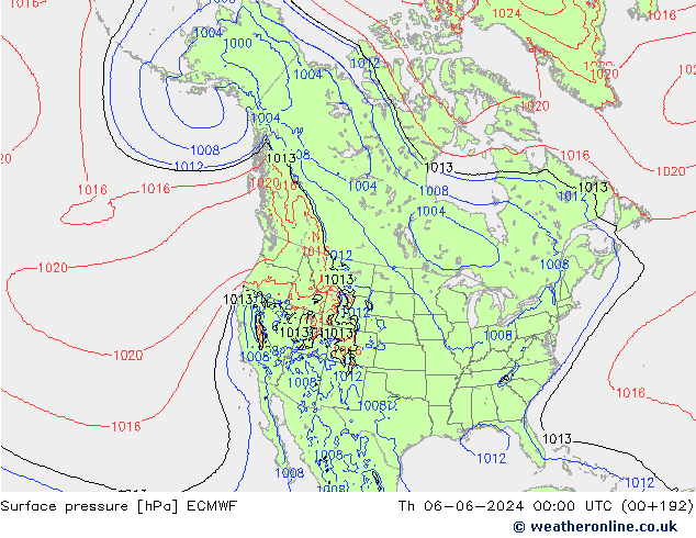 Presión superficial ECMWF jue 06.06.2024 00 UTC