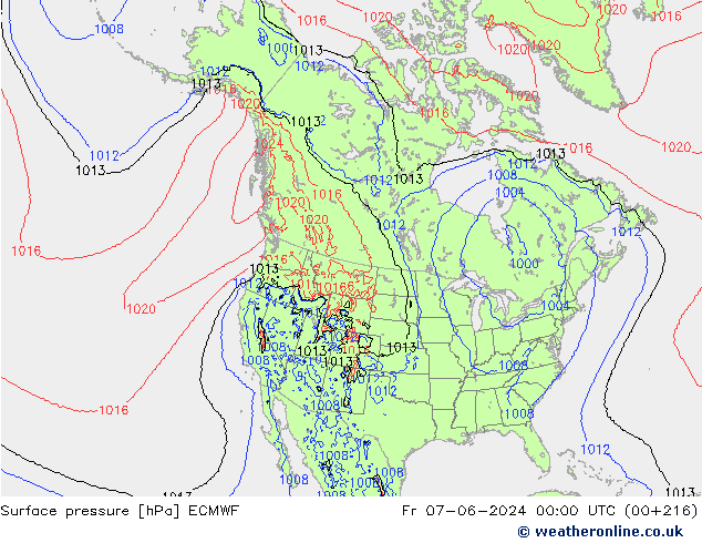 Luchtdruk (Grond) ECMWF vr 07.06.2024 00 UTC