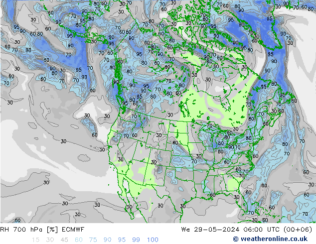 700 hPa Nispi Nem ECMWF Çar 29.05.2024 06 UTC