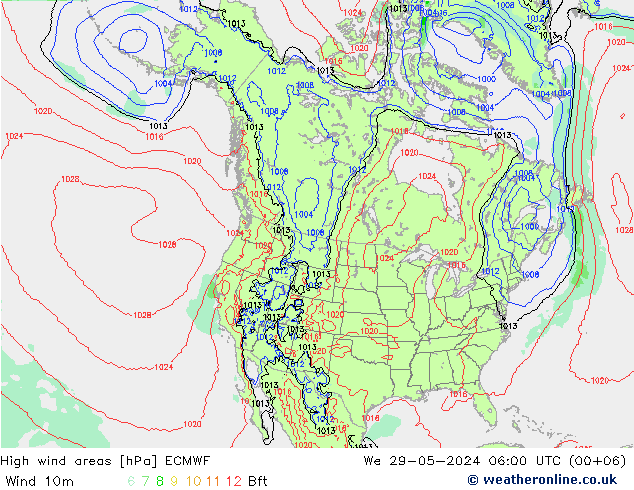 yüksek rüzgarlı alanlar ECMWF Çar 29.05.2024 06 UTC