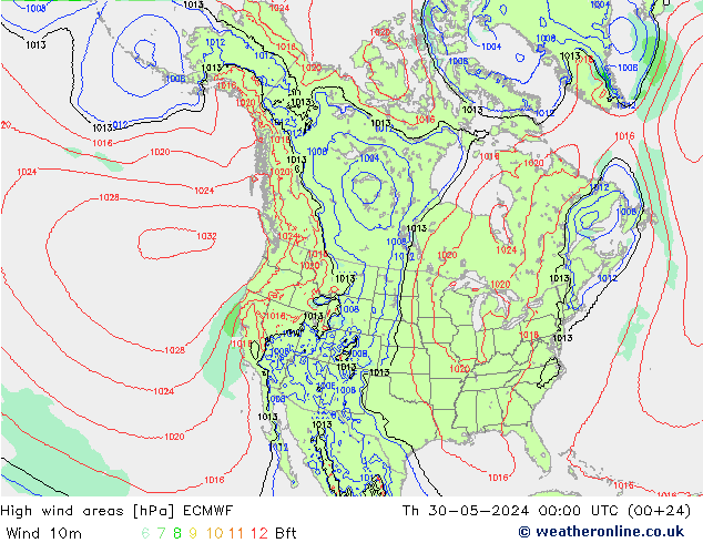 High wind areas ECMWF  30.05.2024 00 UTC