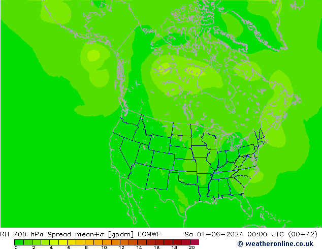 RH 700 hPa Spread ECMWF so. 01.06.2024 00 UTC