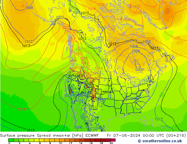 Yer basıncı Spread ECMWF Cu 07.06.2024 00 UTC