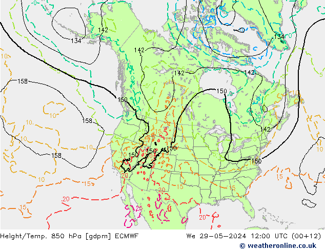 Hoogte/Temp. 850 hPa ECMWF wo 29.05.2024 12 UTC