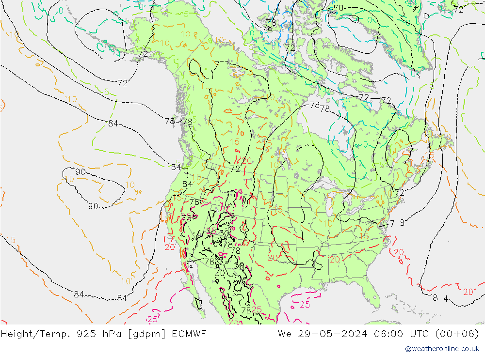 Height/Temp. 925 hPa ECMWF We 29.05.2024 06 UTC