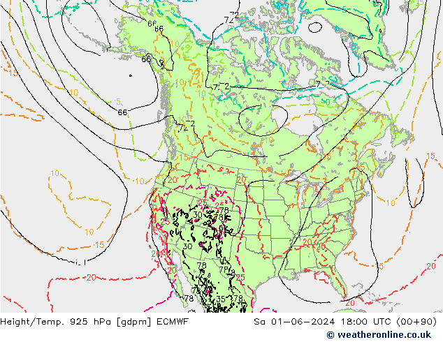 Height/Temp. 925 hPa ECMWF Sa 01.06.2024 18 UTC