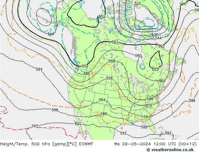 Hoogte/Temp. 500 hPa ECMWF wo 29.05.2024 12 UTC