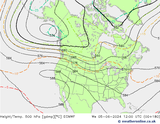 Height/Temp. 500 hPa ECMWF śro. 05.06.2024 12 UTC