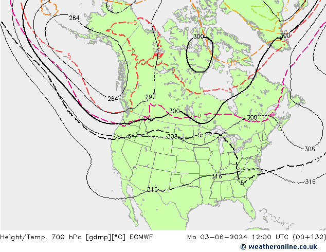 Height/Temp. 700 hPa ECMWF pon. 03.06.2024 12 UTC