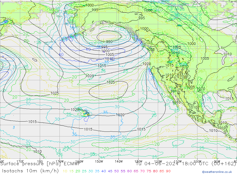 Eşrüzgar Hızları (km/sa) ECMWF Sa 04.06.2024 18 UTC