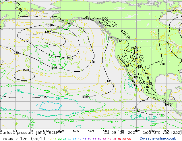 Isotachs (kph) ECMWF сб 08.06.2024 12 UTC