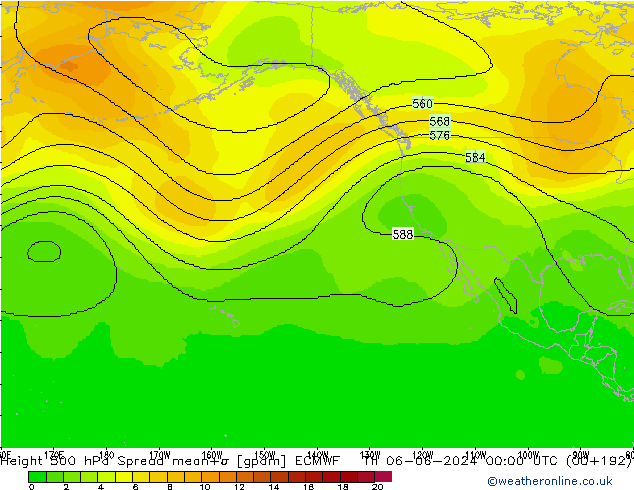 Height 500 hPa Spread ECMWF Qui 06.06.2024 00 UTC