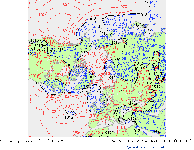 pressão do solo ECMWF Qua 29.05.2024 06 UTC