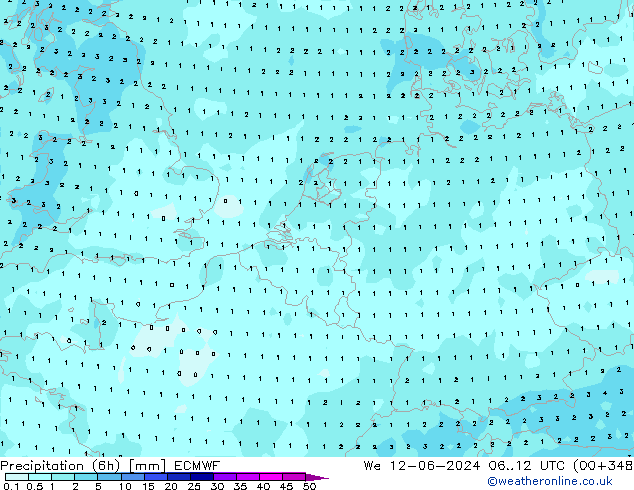 Precipitazione (6h) ECMWF mer 12.06.2024 12 UTC