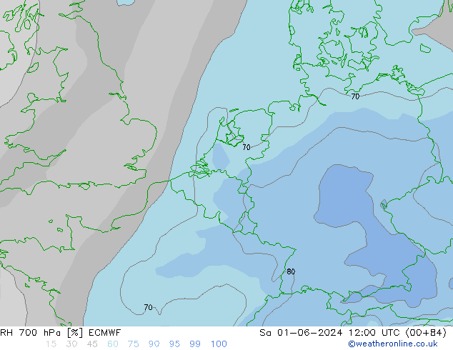 RH 700 гПа ECMWF сб 01.06.2024 12 UTC