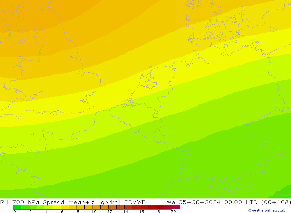 RH 700 hPa Spread ECMWF We 05.06.2024 00 UTC