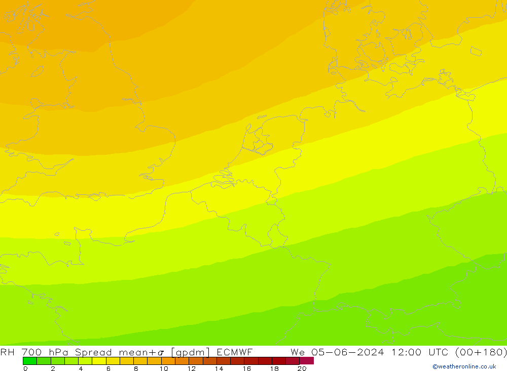 RH 700 hPa Spread ECMWF Mi 05.06.2024 12 UTC