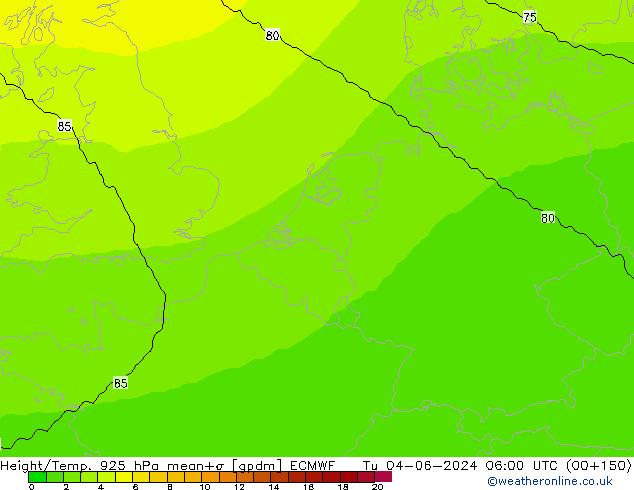 Height/Temp. 925 hPa ECMWF wto. 04.06.2024 06 UTC