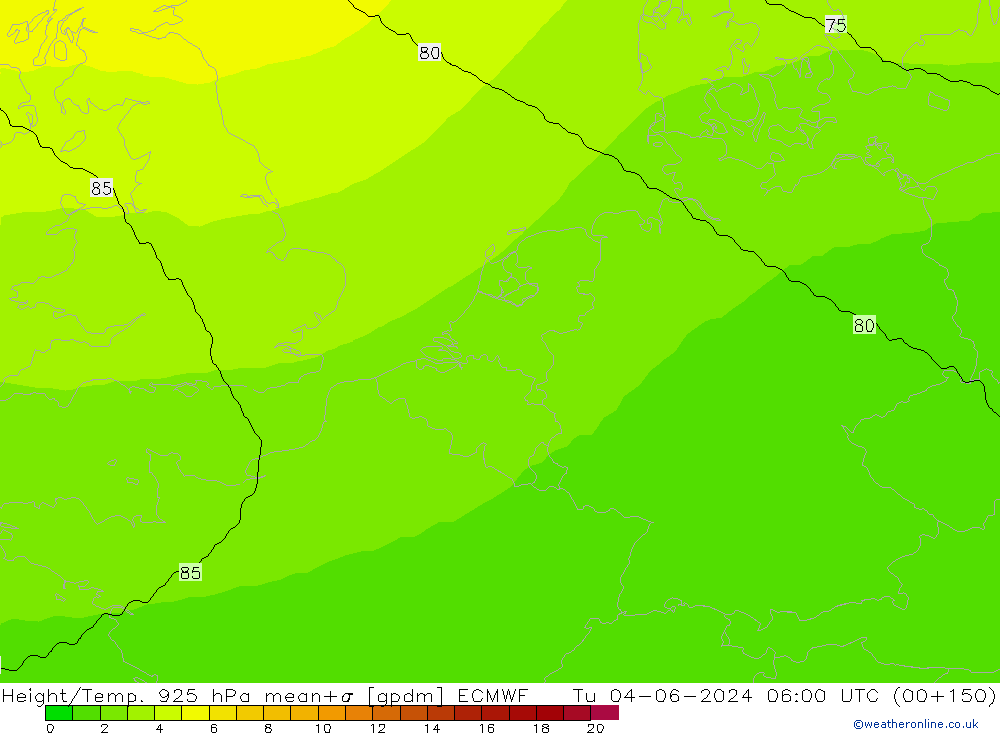 Height/Temp. 925 hPa ECMWF Tu 04.06.2024 06 UTC