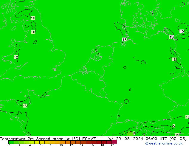 Temperatura 2m Spread ECMWF mié 29.05.2024 06 UTC