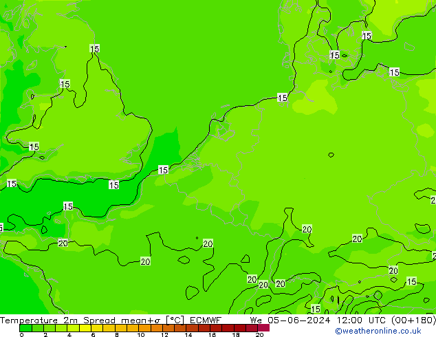 Temperaturkarte Spread ECMWF Mi 05.06.2024 12 UTC