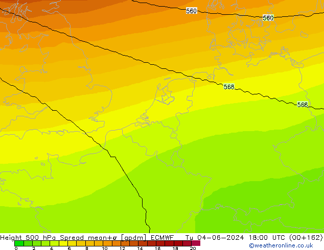 Height 500 hPa Spread ECMWF Tu 04.06.2024 18 UTC